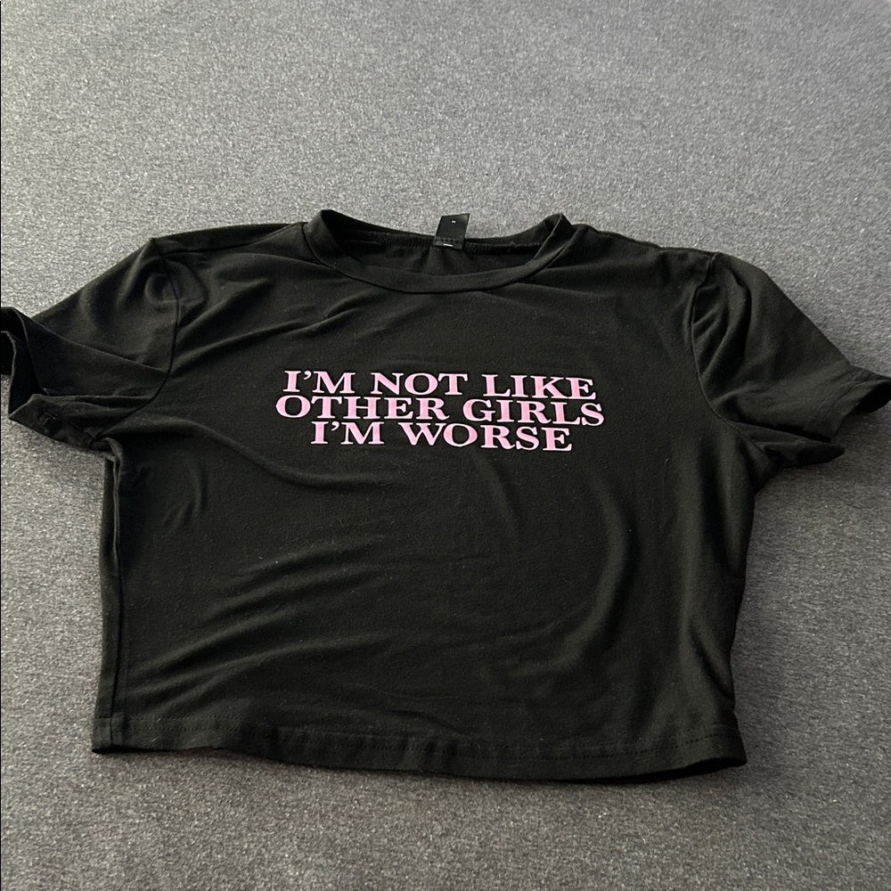 SHEIN Black Crop Top with Pink Statement